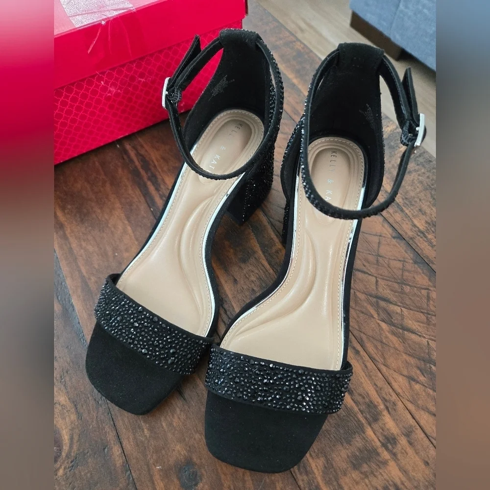Kelly & Katie Caital Sandal. Black Rhinestone-covered. Size 7. New.